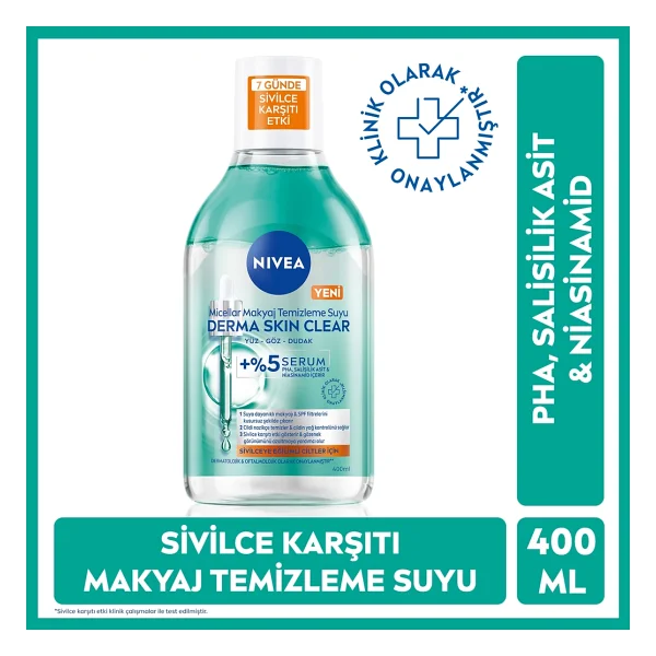 Nivea Derma Skin Clear 400 Ml Makyaj Temizleme Suyu - Görsel 6