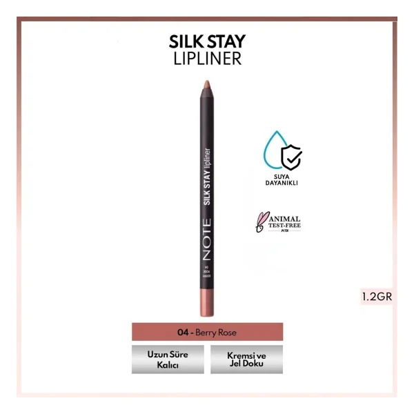 Note Cosmetique Silk Stay Waterproof 04 Berry Rose Dudak Kalemi - Görsel 2