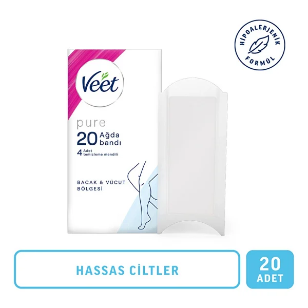 Veet Pure Hipoalerjenik Bacak ve Vücut Bölgesi için 20'li Sir Ağda Bandı