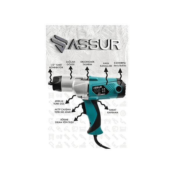 Assur Elektrikli 1100w 450nm Somun Sıkma Sökme Makinesi - Görsel 6