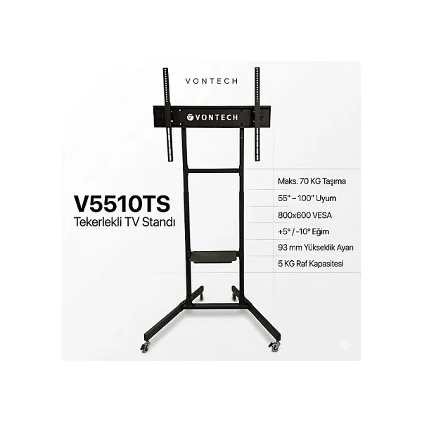 Vontech V5510ts 55-100 İnç Tekerlekli TV Standı - Görsel 3