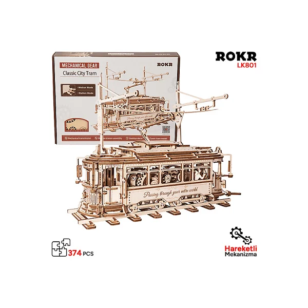 Rokr Lk801 Klasik Tramvay Hareketli Ahşap Maket - Görsel 3