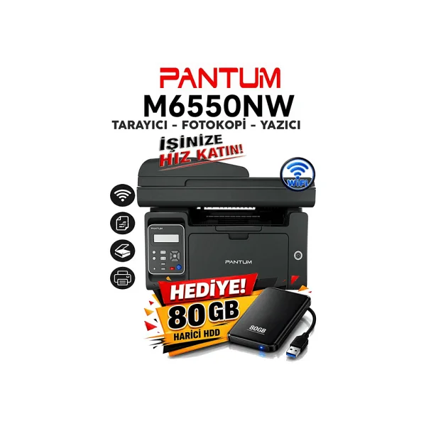 Pantum M6550nw Wi-Fi + Tarayıcı + Fotokopi Mono Çok Fonksiyonlu Lazer Yazıcı - Görsel 5
