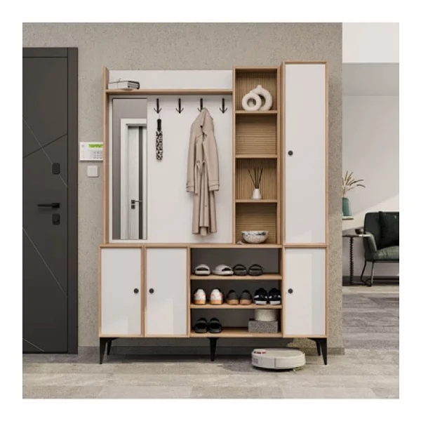 Mezza Verona 5052 Sepet-Beyaz Raflı Askılıklı 4 Kapaklı Sol Aynalı Portmanto - Görsel 3