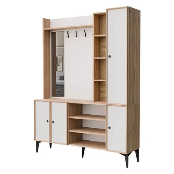 Mezza Verona 5052 Sepet-Beyaz Raflı Askılıklı 4 Kapaklı Sol Aynalı Portmanto - Görsel 8