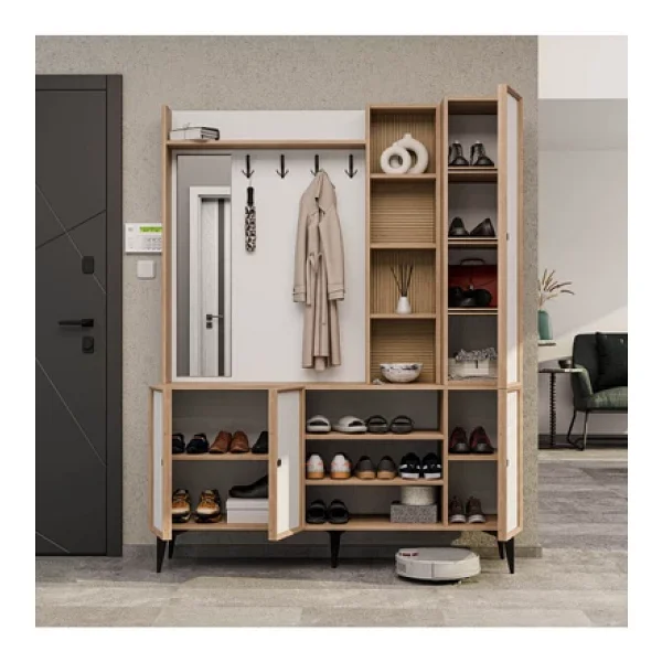 Mezza Verona 5052 Sepet-Beyaz Raflı Askılıklı 4 Kapaklı Sol Aynalı Portmanto - Görsel 5