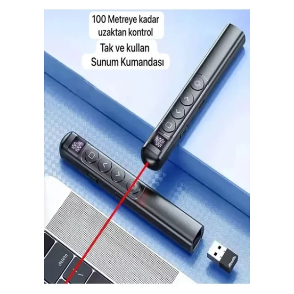 Ultratekno S7 Dijital Ekranlı Şarjlı Lazer Sunum Kumandası Şarj Göstergeli Lazer Powerpoint Laser Pointer Slayt - Görsel 6