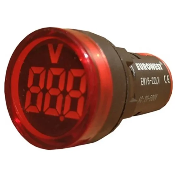 Kırmızı Sinyal Lambası 22mm 220v Voltmetreli - Görsel 3
