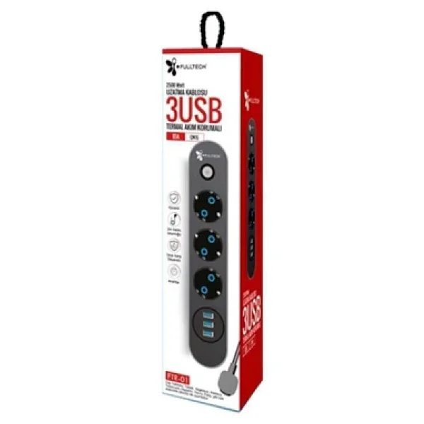 Fulltech Termal Akım Korumalı Isıya Dayanıklı 3'lü Priz 2 Mt Ftr-01 - Görsel 3