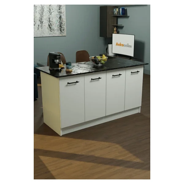 Aeka Ae-2040 Vera Mutfak Adası Bar Masası Yemek Masası Dolaplı, Beyaz/S.Mermer Raflı, Çok Amaçlı 160 Cm - Görsel 4