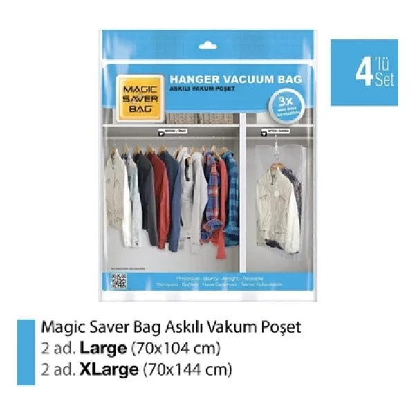 Magic Saver Bag 4'lü Askılı 2l 2xl Vakumlu Poşet Seti - Görsel 3