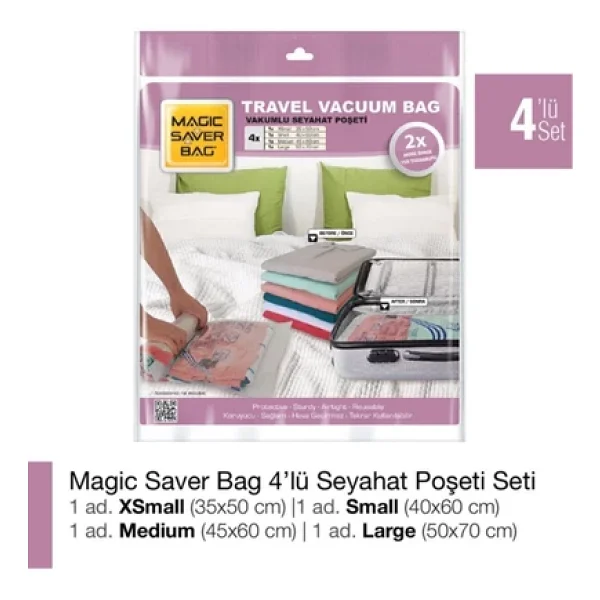 Magic Saver Bag Vakumlu Seyahat Poşeti Seti 4'lü - Görsel 3