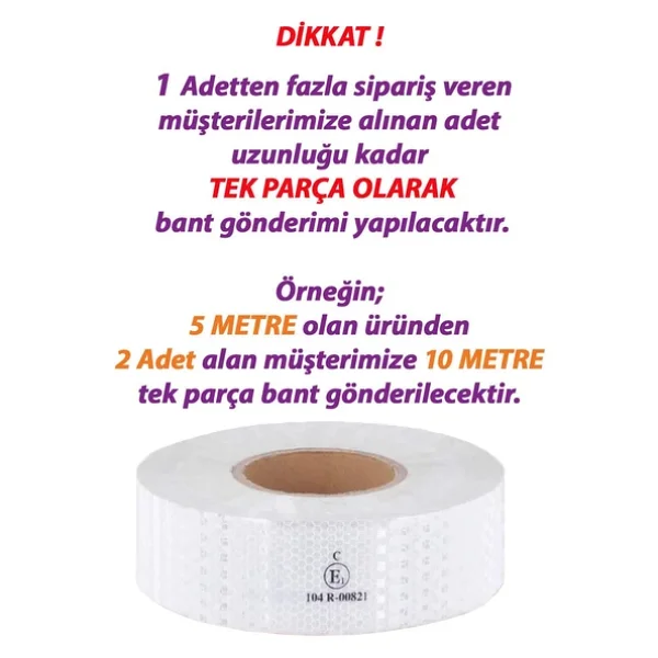 5 Mt Reflektörlü Reflektif Fosforlu Araç Oto Kamyon Şerit Bant Tüvtürk Onaylı Düz Beyaz İkaz Bandı - Görsel 3