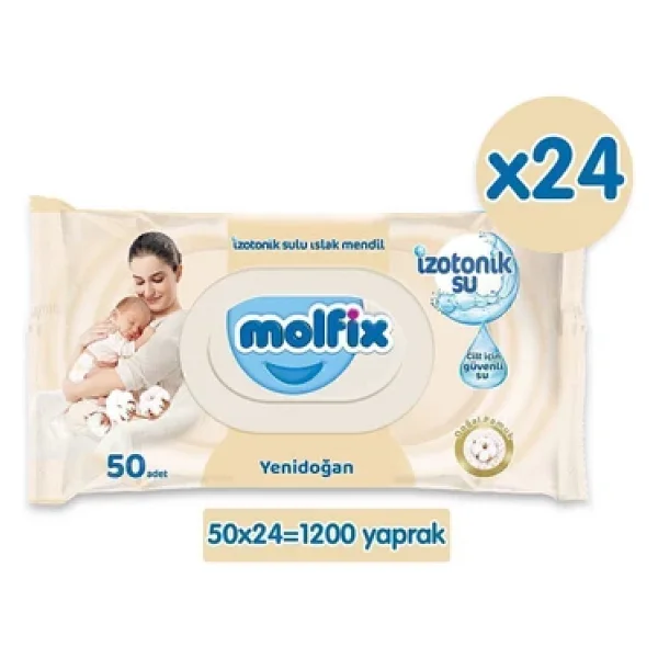 Molfix İzotonik Sulu Yenidoğan 50 Yaprak 24'lü Paket Islak Mendil - Görsel 4