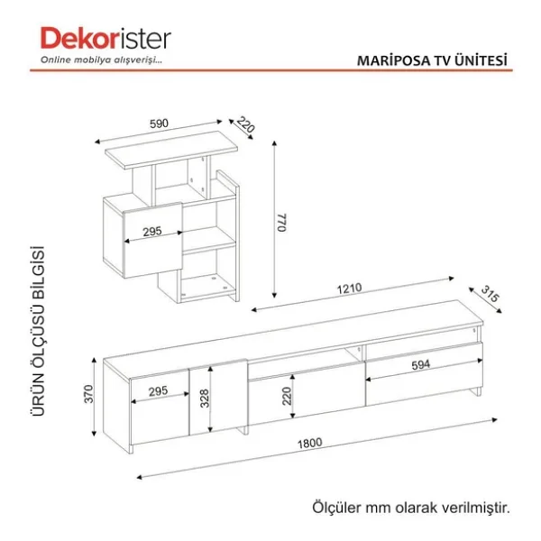 Dekorister Mariposa Kitaplıklı TV Ünitesi Ceviz-Beyaz - Görsel 7