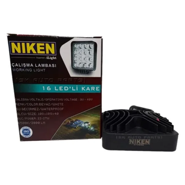 Niken 16 LED Kare Kalın Kasalı Off Road Sis Farı Çalışma Lambası (12v-24v Uyumlu) (10 Adet) - Görsel 3