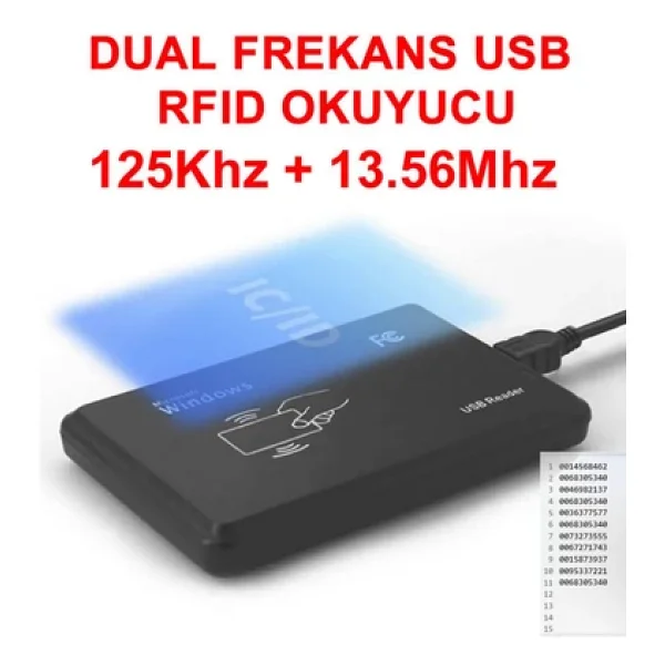 Çift Frekans 13.56mhz Ve 125khz USB Rfid Okuyucu Dual Rfıd Manyetik Kart Anahtarlık Etiket Okuyucu - Görsel 2