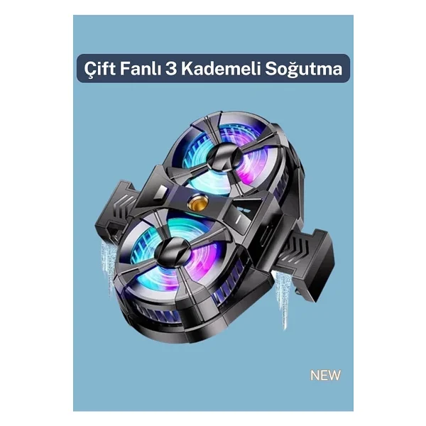 Telefon Soğutucu Çift Fanlı 3 Hız Kademeli RGB Işıklı Poco F6 Uyumlu - Görsel 2