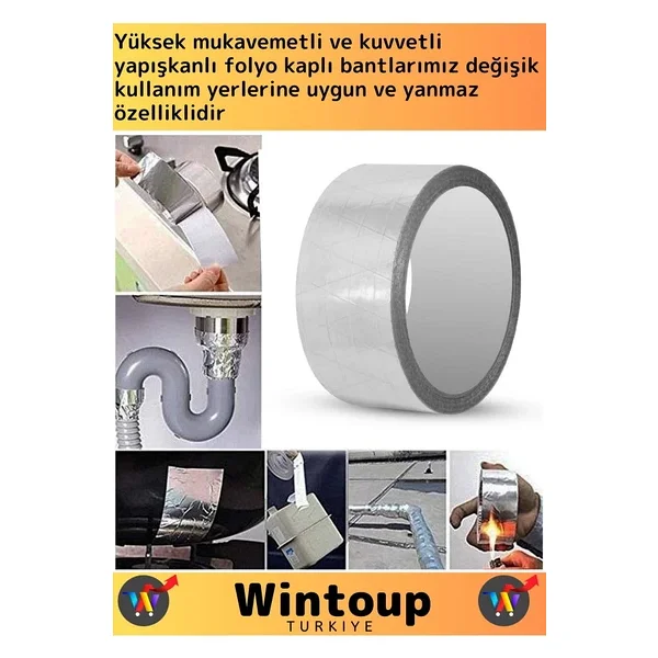 Premium Seri Suya Sıcaklığa Dayanıklı Tamir Soba Boru Yama Alüminyum Yanmaz Folyo Bant 44mm-20mt 2ad - Görsel 2