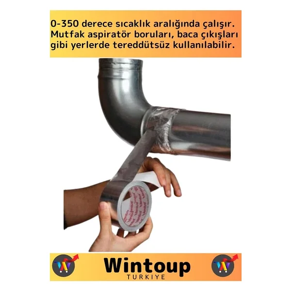 Premium Seri Suya Sıcaklığa Dayanıklı Tamir Soba Boru Yama Alüminyum Yanmaz Folyo Bant 44mm-20mt 2ad - Görsel 3