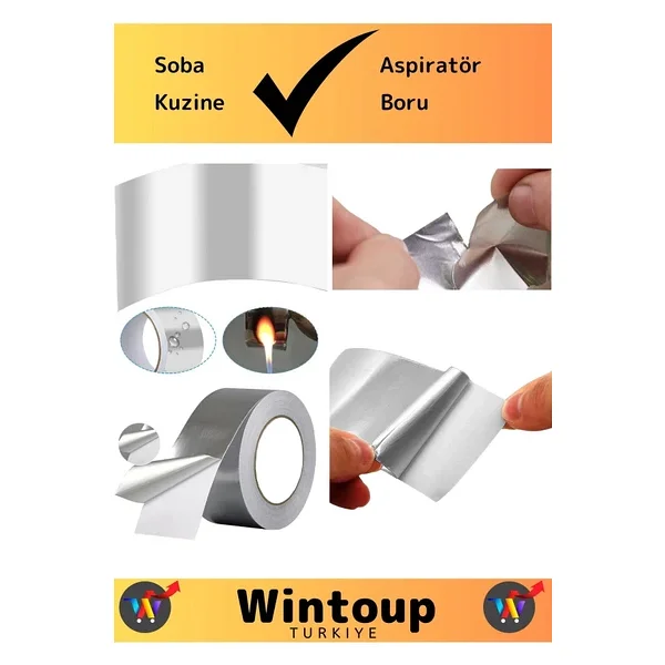 Premium Seri Suya Sıcaklığa Dayanıklı Tamir Soba Boru Yama Alüminyum Yanmaz Folyo Bant 44mm-20mt 2ad - Görsel 4