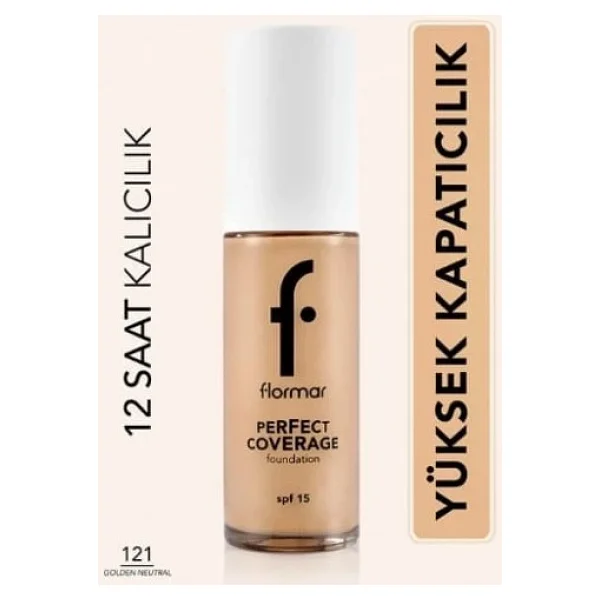 Flormar Perfect Coverage Yarı Parlak Bitişli Spf 15 121 Golden Neutral 30 Ml Likit Fondöten - Görsel 5