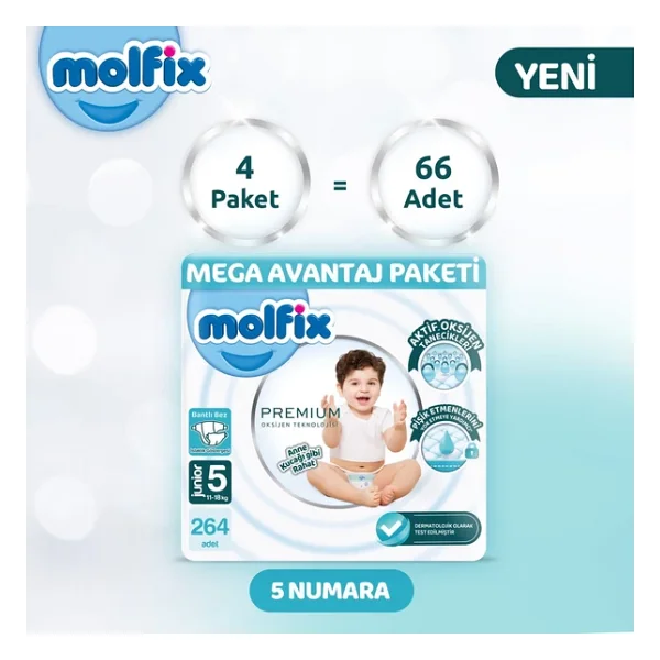 Molfix Premium 5 Numara Junior 66'lı 4 Adet Bebek Bezi - Görsel 4