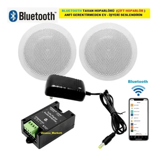 Uygun Market Bluetooth Özellikli Tavan Hoparlörü (Çift Hoparlör) Anfi Kullanmadan Ev-Işyerini Seslendirin - Görsel 4