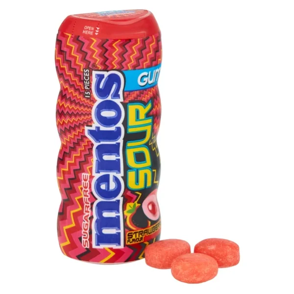 Mentos Sour Çilek Aromalı Şekersiz-Tatlandırıcılı Ekşi Draje Sakız 2 X 30 G - Görsel 4
