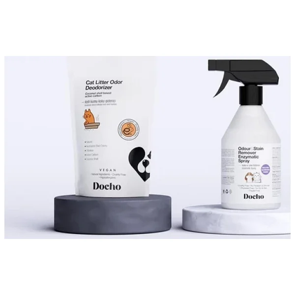 Docho Kedi Kumu Koku Giderici Aktif Karbon 400 Gr Ve Koku Ve Leke Çıkarıcı Enzimatik Sprey 500 Ml Seti - Görsel 9