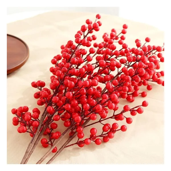 3 Adet Yapay Çiçek Kokina Uzun Dal 63cm Yılbaşı Çiçeği Red Berry - Görsel 8
