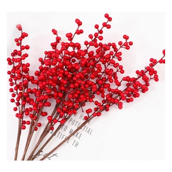 3 Adet Yapay Çiçek Kokina Uzun Dal 63cm Yılbaşı Çiçeği Red Berry - Görsel 4