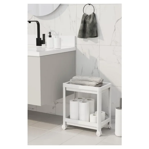 Mithra Life 2 Katlı Tekerlekli Tezgah Altı Beyaz Banyo Mutfak Rafı Mıt1119 - Görsel 6