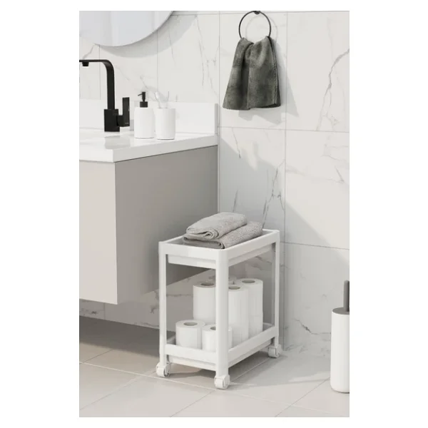 Mithra Life 2 Katlı Tekerlekli Tezgah Altı Beyaz Banyo Mutfak Rafı Mıt1119 - Görsel 5