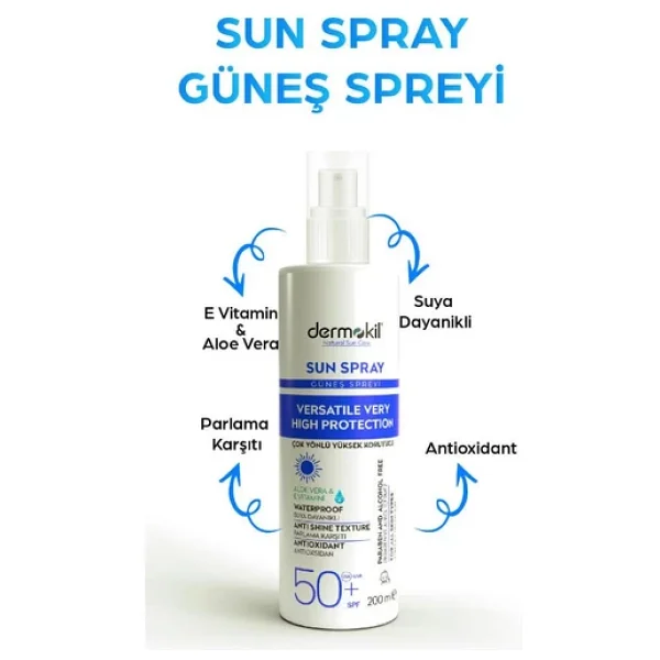 Dermokil Çok Yönlü Yüksek Koruyucu 50 Faktör Güneş Spreyi 200 Ml - Görsel 5