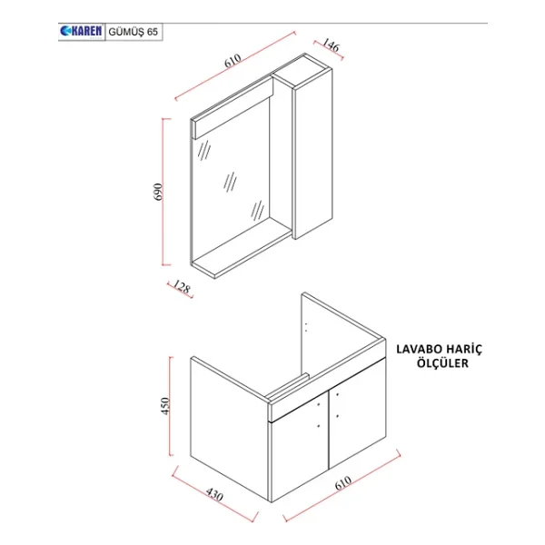 Karen Retro 65 Cm Lavabolu Banyo Dolabı Seti - Görsel 7