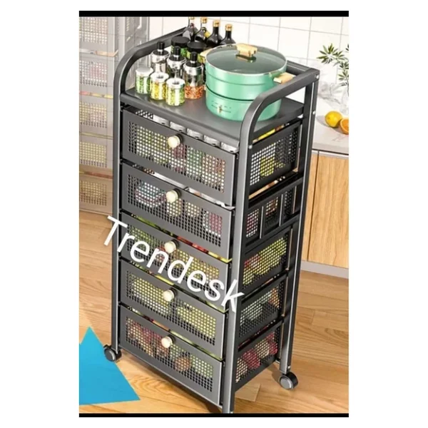 Trendesk 5 Katlı Metal Siyah Çekmeceli Sebze Meyve Sepeti Mutfak Organizer Düzenleyici - Görsel 4