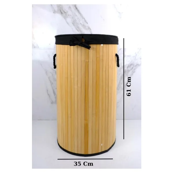 Digithome Yuvarlak Bambu Camasir Sepeti Naturel Cl-6001-08 C1-1-121 - Görsel 4