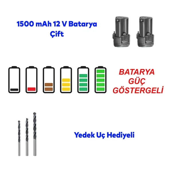 Total Cift Akulu Darbeli Vidalama Matkap 12 V Lı-On 1500 mAh - Görsel 6
