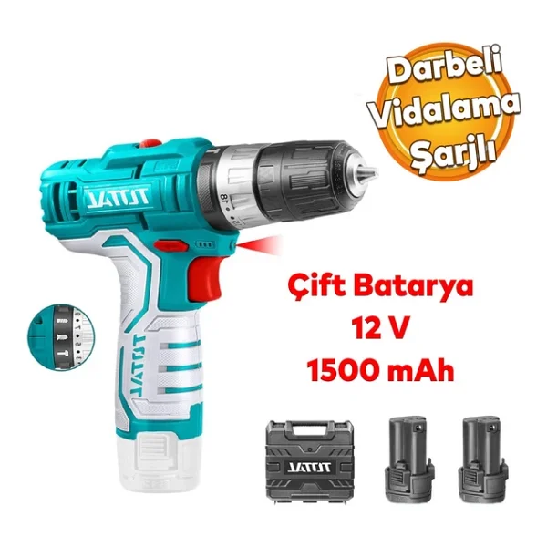 Total Cift Akulu Darbeli Vidalama Matkap 12 V Lı-On 1500 mAh - Görsel 3