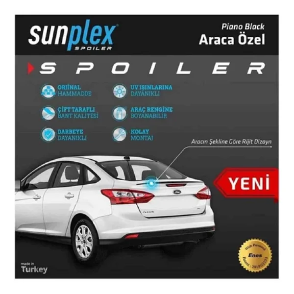 Ford Focus 3-4 Sedan Spoiler Piano Black 2012-2019 Arası Modellere Uyumlu Sunplex - Görsel 5