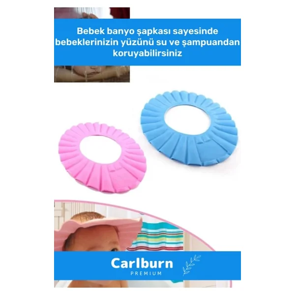Bebek Duş Başlığı Ayarlanabilir Düğmeli Çocuk Küvet Göze Su Kaçırmayan Mavi Banyo Şapkası - 2 Adet - Görsel 3