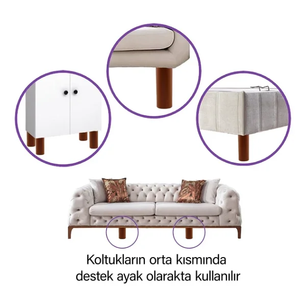 Destek Ayağı 12 Cm Kahverengi Ve Metal Düz Ayak Tabanı M8 Civatalı İnce Diş Mobilya Kanepe Baza Seti - Görsel 7