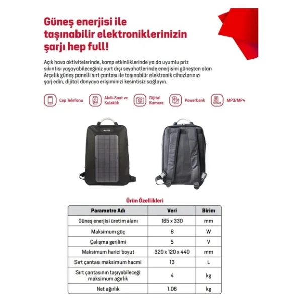 Arçelik Arclk-Sbp-8w Taşınabilir Güneş Paneli - Görsel 4