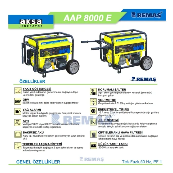 Aksa Aap 8000e 8 Kva İpli/Marşlı Benzinli Jeneratör - Görsel 6
