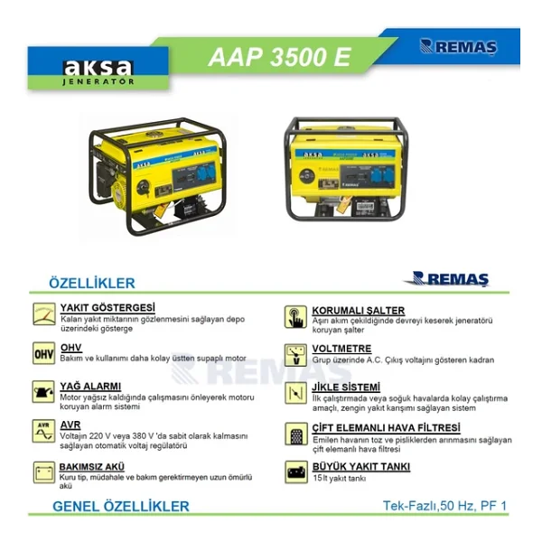 Aksa Aap 3500 E İpli/Marşlı Benzinli Jeneratör - Görsel 8