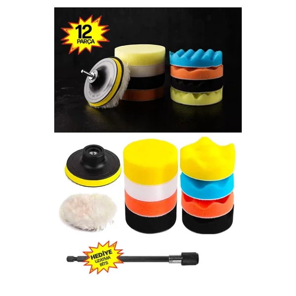 Proxtech Oto Temizlik Parlatma 12 Parça Pasta Cila Polisaj Süngeri Matkapa Uyumlu Fırça Seti Parlatma Kit - Görsel 3
