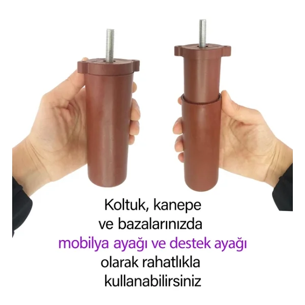 Destek Ayağı 13-19 Cm Kahverengi Ve Metal Düz Ayak Tabanı M8 Civatalı İnce Diş Mobilya Kanepe Baza Koltuk Seti - Görsel 3