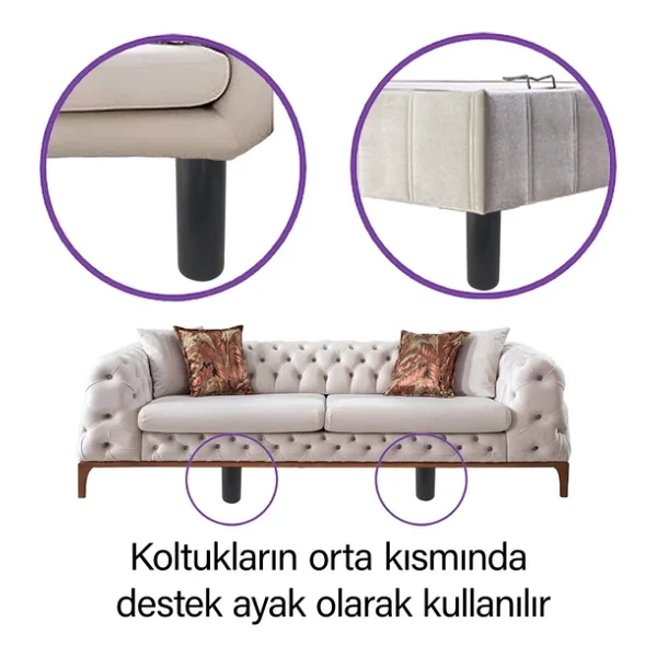 Destek Ayağı 13-19 Cm Siyah Ve Metal Düz Ayak Tabanı M8 Civatalı İnce Diş Mobilya Kanepe Baza Koltuk Seti - Görsel 4