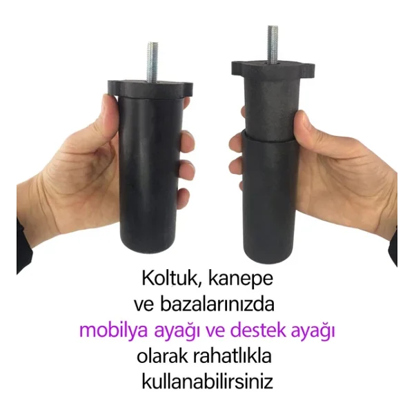 Destek Ayağı 13-19 Cm Siyah Ve Metal Düz Ayak Tabanı M8 Civatalı İnce Diş Mobilya Kanepe Baza Koltuk Seti - Görsel 2